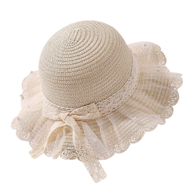 Liten flicka halmhatt UPF 50 Barn Sommar Strand Packable Strandhattar Toddler Flickor Söta Floppy Bowknot Hinkhattar