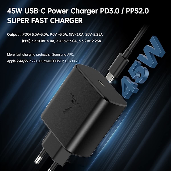 Plug-45W Europa Super Rask Lader Europa Reiseplugg Adapter For EU Internasjonal Strømadapter USB C Vegglader