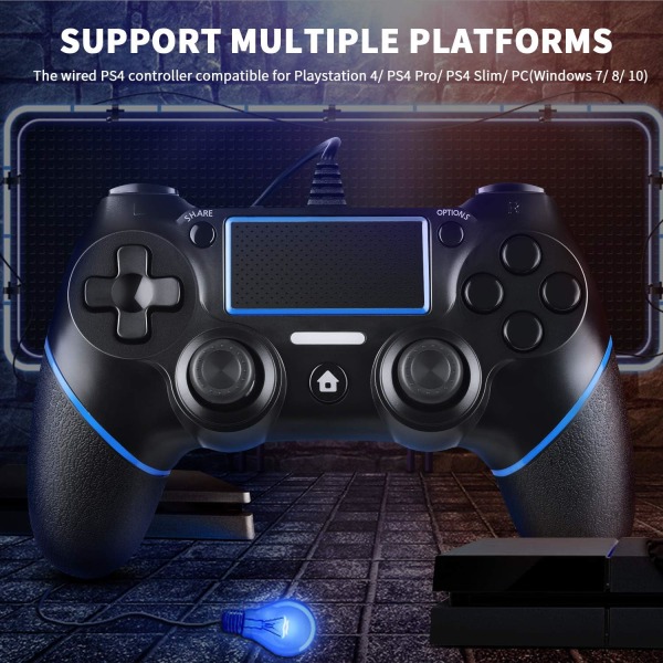 Blue Wired Gamepad for PS-4, Wired Game Controller for Play-Stati