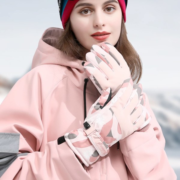 Vinter Udendørs Sports Ski Handsker Arbejde Telefon Touch Screen Håndvarmer Sne Sport Vindtætte Varme Handsker Snowboarding Løb Handsker (Pink)