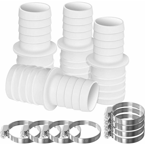 4 x rørforbindelser, swimmingpool adapter sæt med 8 slangeadapter halskæder (32 mm til 38 mm i diameter)