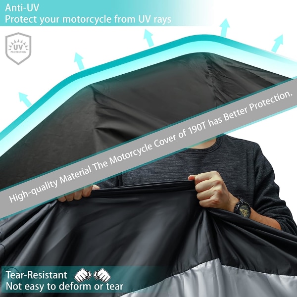 Skyddande överdrag för motorcykel, motorcykelöverdrag utomhus inomhus, polyester vattentätt överdrag resistent mot fågelspillning, vatten, damm