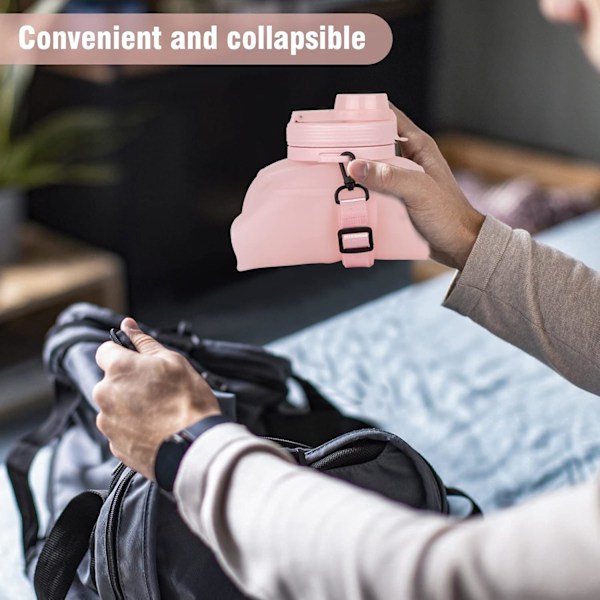 Sammenleggbar vannflaske med sugerør - Stor halv gallon for reise, sport, løping, yoga (2L/64oz, oppgradert rosa)