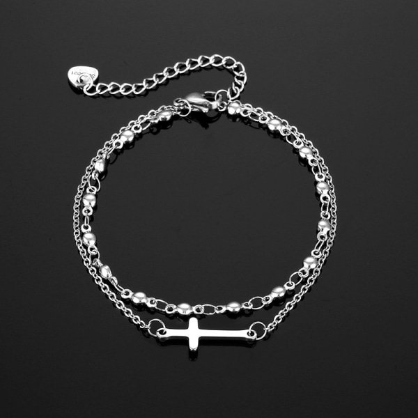 2 Dam Religious Cross Armband Sterling Silver, Klassisk Dopgåva för Syster Mor Mormor Dotter