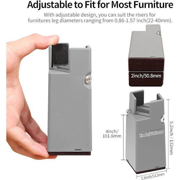 Grå - 10 cm justerbar møbelpute med skruklemmer, 4\" pute for senger, bord, sofaer, skrivebord, kraftig møbelpute for 0,8-1,6 tommer