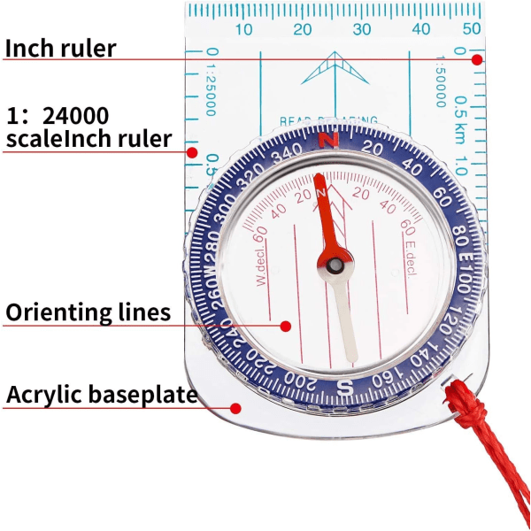 Navigationskompas Drengespejderkompas Orienteringskompas Kortkompas til Vandring Fiskeri Camping Navigation