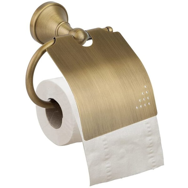 Retro hygienisk hållare Väggtoalett i antik mässing mässingsstöd Wc-pappersrulle med lock