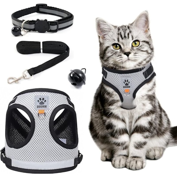 Rymningssäker kattsele, halsband selar och koppel för katter, selar med reflexer justerbar kattsele för katt andningsbara selar s