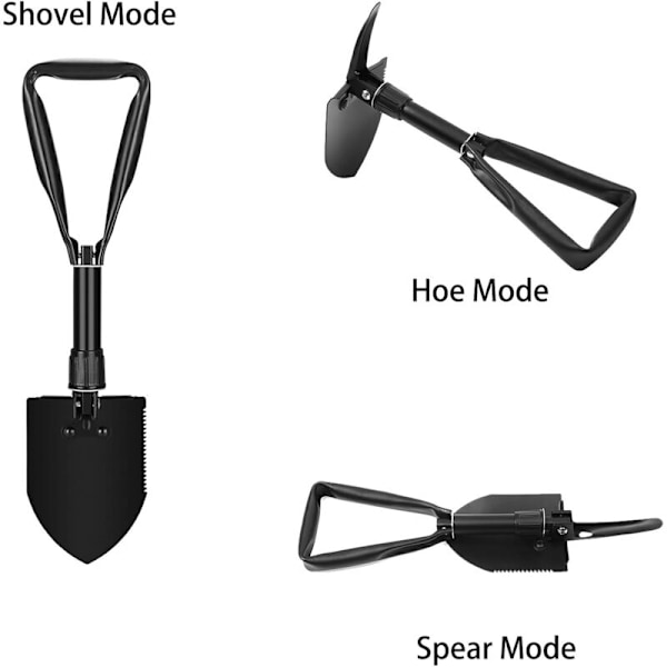 Multifunktionel foldeskytte, foldbar skovl med ti funktioner, foldeskytte til at skovle / grave / plane / skære / save træ / hakke, campingtaske med