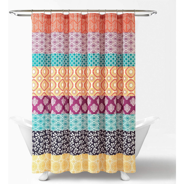 Luksuriøst dekorativt Boho stribet bruseforhæng Charmerende og dristigt farvedesign, perfekt til boheme badeværelsesindretning 72\" bred x 72\" lang i fuchsia og