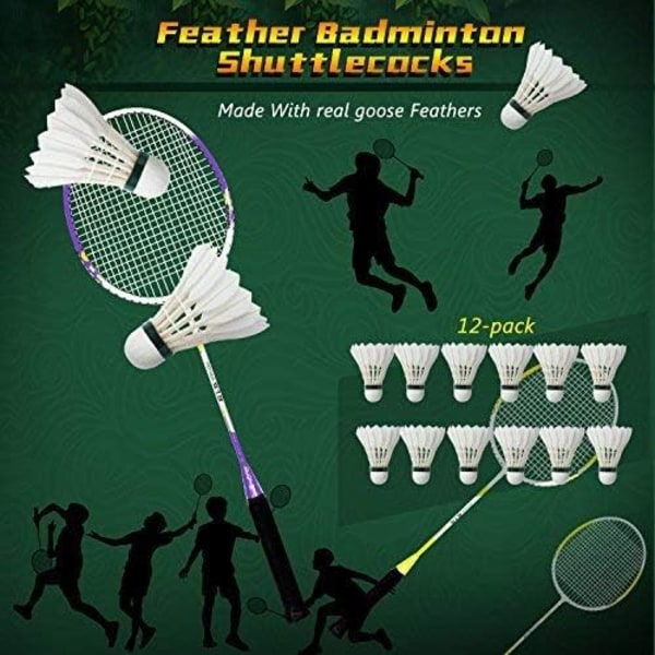 Badmintonfjädrar, 12-pack gåsfjäder badmintonfjädrar badmintonbollar med hög elasticitet och hållbarhet för inomhus, utomhus, sport
