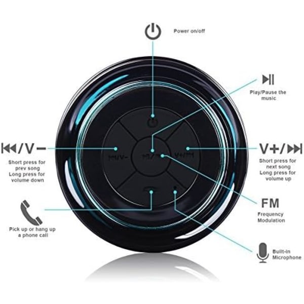 Dusjhøyttaler Vanntett Bluetooth-høyttaler Dusjradio Bærbar høyttaler med FM-radio Egnet for dusj, camping, bilturer Kompatibel med alle