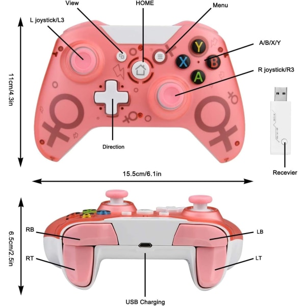 Wireless Controller for Xbox One, Xbox Wireless Controller Game Controller Gamepad Joystick for Xbox One, PC and PS3, No Headset Jack (Pink)