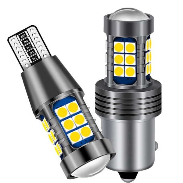 T15 W16W 12V-24V (2-pakning) LED-bilpære 921 912, 800Lm hvit 6500K, for bil LED ryggelys, parkering, ryggelys.