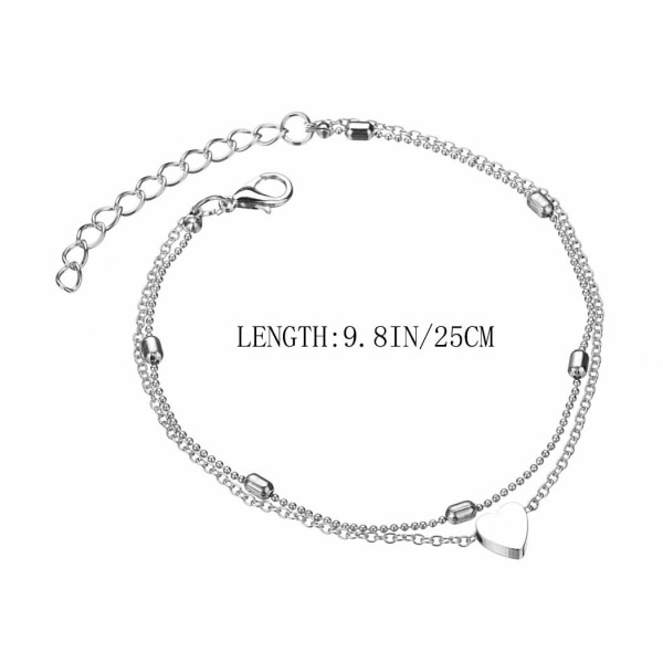 Layered Anklets Women Heart Silver Ankle Bracelet Charm Beaded Dainty Foot Jewelry for Women and Teen Girls Summer Barefoot Beach Anklet