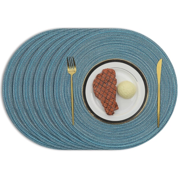 6 x 38cm/15inch Woven round placemats (blue) Heat-insulating and non-slip Woven cotton placemats Washable Placemats for family gatherings Weddings Re