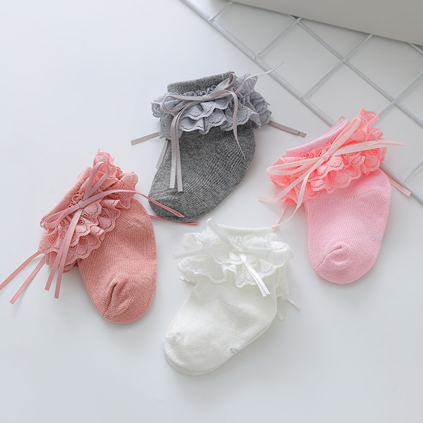 4 par prinsessa babyflicka bomull volang spets dop sockor