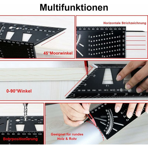 3D Vinkelmåler, Vinkel Lineal Aluminiumlegering 45 90 Graders Gehrung Trebearbeiding Måler Bjelker Rør