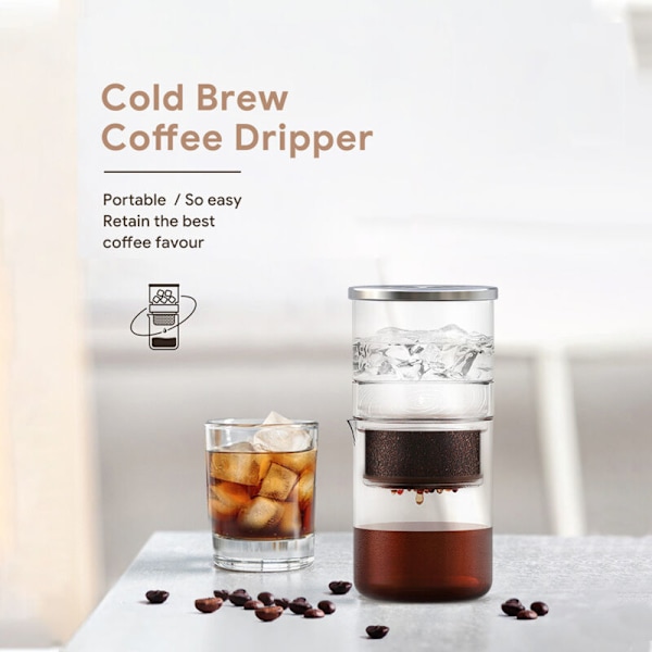 Kold kaffebrygger på 300 ml til udvinding af te og kaffe, kaffebrygger med isinfusion i borosilikatglas med rengøringsbørste