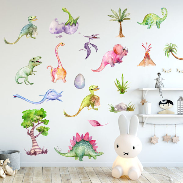 Vattenfärgs-Dinosaurie Väggdekaler, Skala och Klistra Färgglada Väggkonst Mural för Barnens Sovrum, Barnrum, Klassrum & Mer