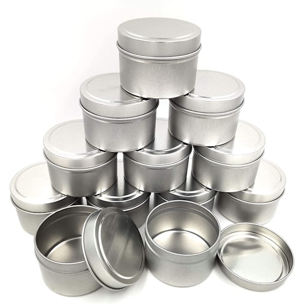 Ljusburkar för ljustillverkning, 12-pack Tomma Metallburkar med Lock, DIY Ljusbehållare för Ljustillverkning, Hantverk, Förvaring, etc. (2oz, silver)
