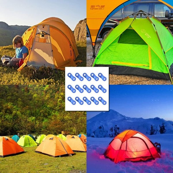 Rebspænder, rebspænder camping, 2 huller aluminiumslegering justering af vind, til vandreture, teltvandring, blå, 15 stk.