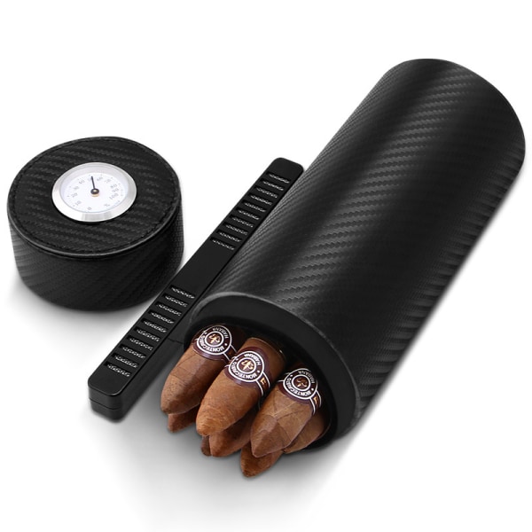Cigar Humidor Jar, Läder Cigar Jar Bärbar för 7-10 Cigarrer (Svart)