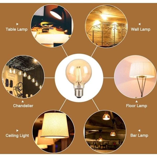 LED-lamput E27 LED-lamppu, 6 kpl 6W Vintage Edison -lamput (60 W vastaava), 2200K lämmin valkoinen LED-filamentti, retrokoristelamppu kotiin, ravintolaan