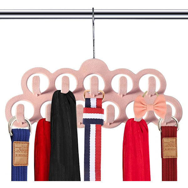 Sammetshängare för halsdukar, halsduksorganisatör, flockad sammetsfinish, halsdukshållare med 11 öglor och krokar rosa, 2-pack