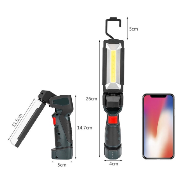 LED lommelykt COB arbeidslys, T-Audace bærbar USB oppladbar inspeksjonslys med magnetisk base, 5 lysmoduser ultra-lys lanterne for DIY-verksted