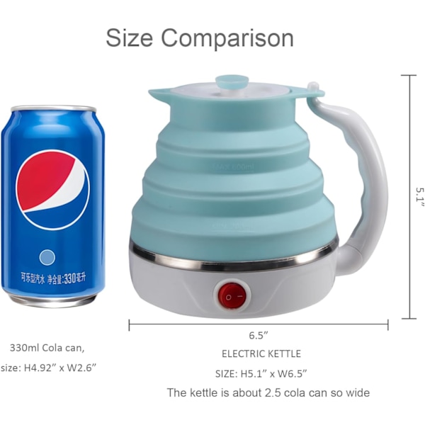 Kokoontaitettava sähköinen matkakeitin - Elintarvikelaatuinen silikoni, 600 ml, kaksoisjännite (sininen)