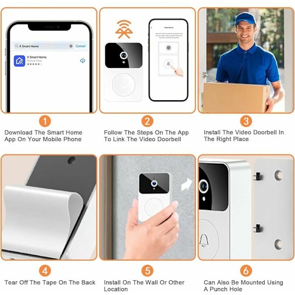 Kamera för intelligent video-dörrklocka, trådlös video-dörrklocka, hemtelefon, dörrklocka, tvåvägssamtal, inklusive kontroll av den interna ringsignalen ap