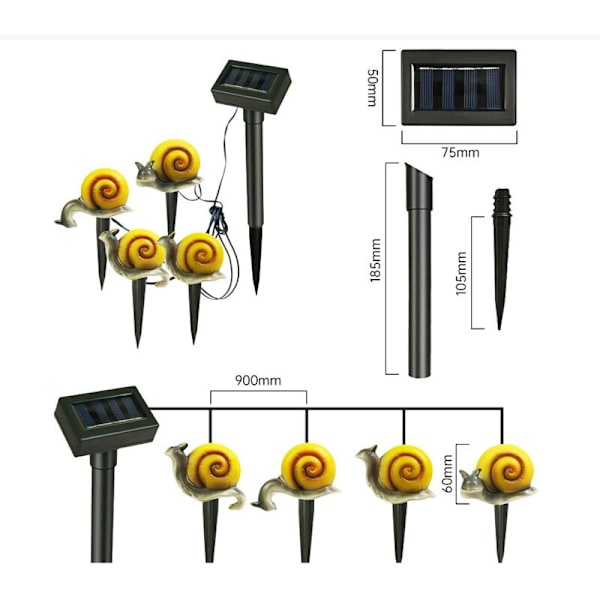Solar solcellelampe, sett med 4 fargerike vanntette lamper på stake, dyresimulering, lyslenke