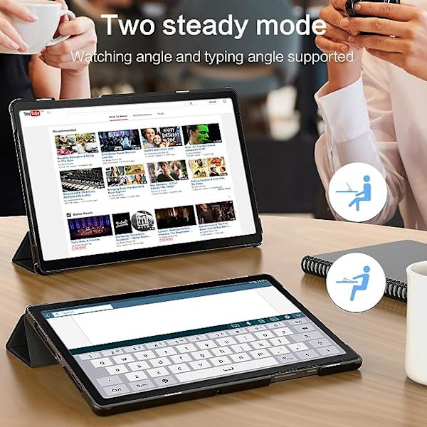 (Musta) Samsung Galaxy Tab A8 10.5-tuumainen 2021 Silikoni Tablet-kotelo (SM-X205N/X200N), ultraohut kuori, PU-nahkakotelo pidikefunktiolla, sopiva