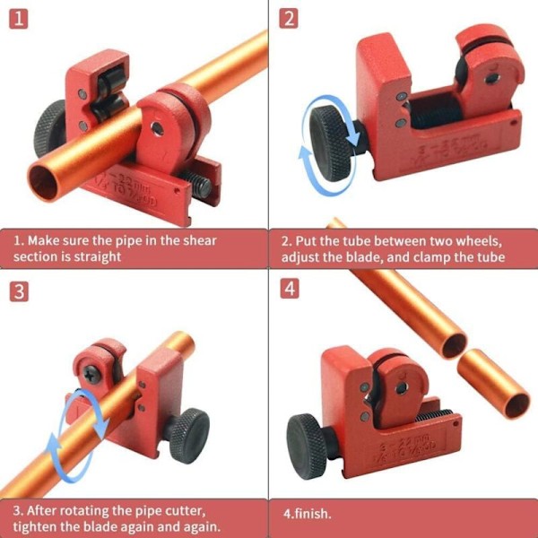 Justerbar rörskärare, miniatyrskärmaskin, miniatyr kap-kap-ner skärare, mini justerbar rörskärare från 3 till 22 mm, tillverkad av legering, hållbar s