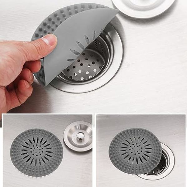 4-pack silikonavloppsskydd (grå), köksavloppsfilter med sugkopp, badkarsavloppsfilter, köks- och badrumsavloppsfilter