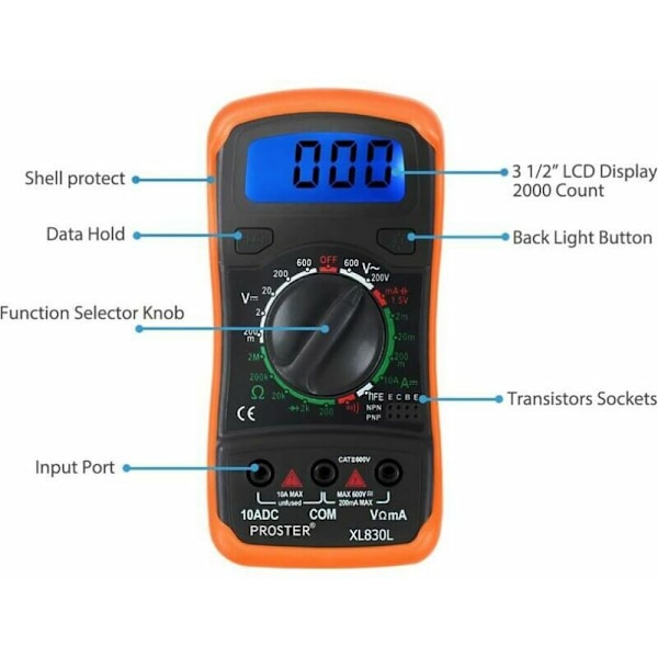 Digital Multimeter Mini-Multimeter Manuellt Område Testare Meter DMM COMPOT För DIY Spänningstest AC DC DC DC Resistor Voltmeter Ohmmeter med LCD-skärm