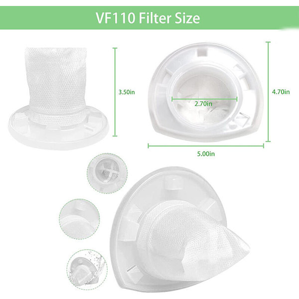 VF110 6-pack Ersättningsvakuumfilter Kompatibla med Black and Decker Handdammsugare CHV1410L CHV9610 CHV1210 CHV1510 CHV1410L32 HHVI315JO32 HHVI315J