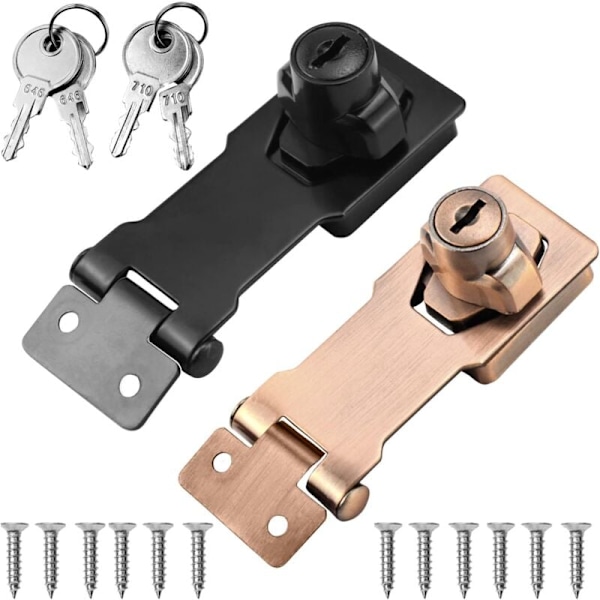 Dörrlås med nyckel 2 st, Hasp Dörrlås Hänglås och Låsande Haspar för Dörr, Möbler, Skåp, Låda, Skåp
