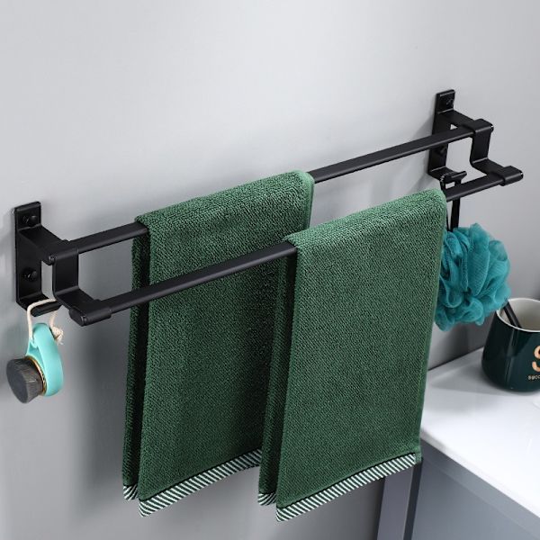 Musta alumiininen pyyheteline, tilaa säästävä wc-pyyhekuivain, sopii kylpyhuoneeseen ja wc:hen (kaksi runkoa, kaksi kerrosta, 60 cm)