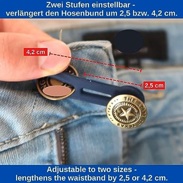 Bælteforlængere, knapforlængere, sæt med 8, elastisk knapforlænger til bukser op til 50 mm, indtrækkelige knapper, justerbare taljeforlængere til jeans