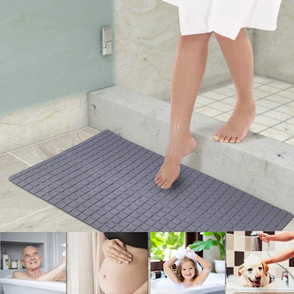 Antihalk duschmatta badmatta med sugkopp/dräneringshål för badkar och duschar, antimögel golvmattor, lång 70 x 40cm grå grå