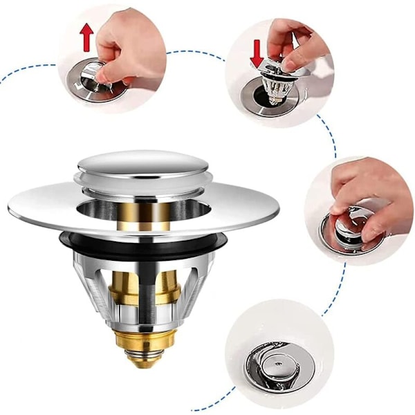 Pop-up vaskepropp – Universell anti-blokkert avløpsstrøm, vaskepropp, avløp og ventil [rustfritt stål + ren kobber, for 34-38 mm tømmehull] Bail cap