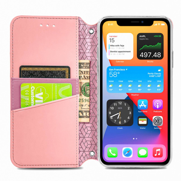 Vohvelikuvioinen minilompakko iPhone 12 case - vaaleanpunainen