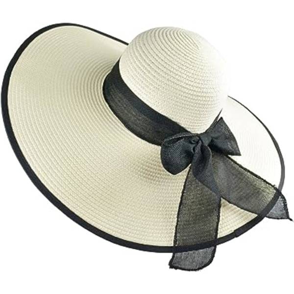 Dame Halm Floppy Hat Bredskygget Solhatte Åndbar Anti UV Halm Hat Strand Solhat UPF 50+