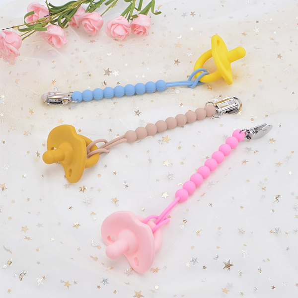 Bomullsnapphållare, 3-pack napphållare med spädbarnsnapphållare för att fästa napp på babykläder för babyshowerpresent (Grön+Grå+Rosa)