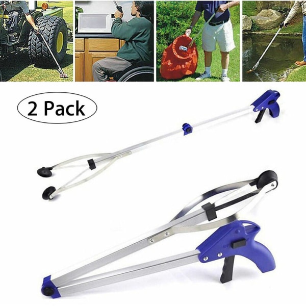 2-pack 32-faldig hopfällbar griptång, griptång för skräpplockare, soptunna/sopbehållare, trädgårdsgripare, lång förlängningsstång