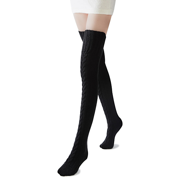 Kvinde Over-the-Knee Strømper Høj Strømper Over-the-Knee Kabel Strikkede Støvle Strømper Lange Varme Fashionable Vinter Termiske Strømper (Sort)