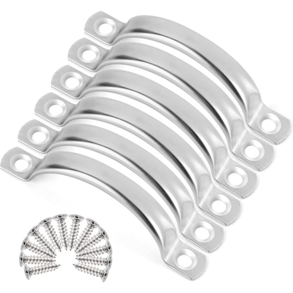 Set med 6 ihåliga dörrhandtag i rostfritt stål för kökslåda, sovrum, garderobsdörr, borstad silverfinish med skruvar, 95 mm, silver.