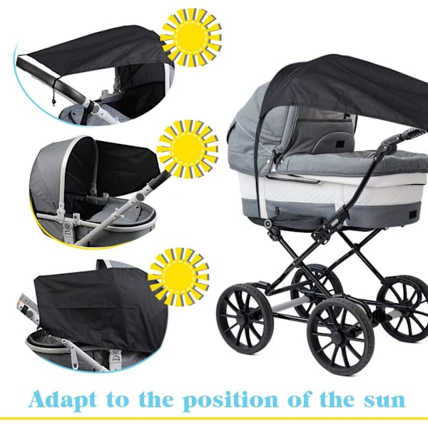 Vagn Solskydd, Vagn Parasoll, Universal Vagn Solskydd, Tak Solskydd, för Bärkorg, Vagn, Justerbar med UV 50 Skydd, Svart